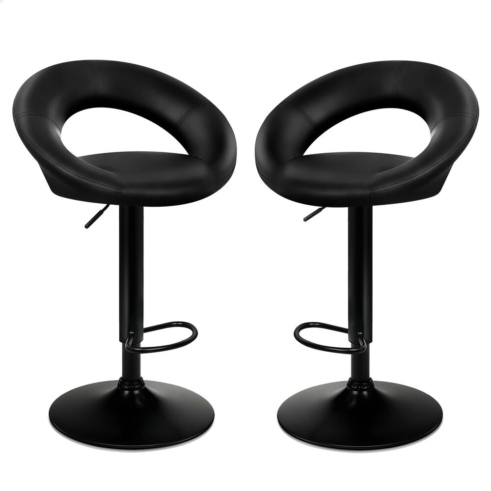 ALFORDSON 2x Bar Stools Ovadia Kitchen Swivel Chair Leather Gas Lift All Black