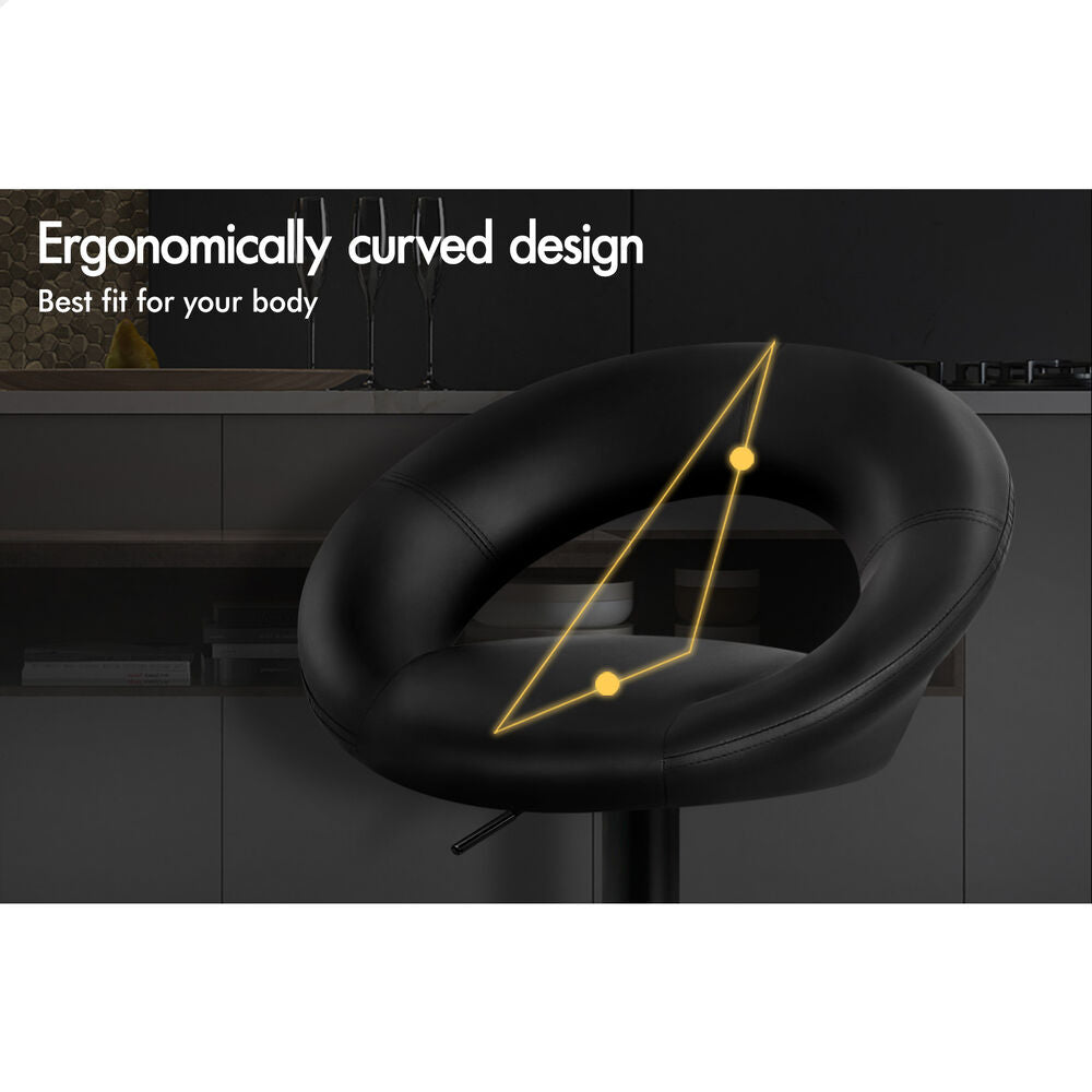 ALFORDSON 2x Bar Stools Ovadia Kitchen Swivel Chair Leather Gas Lift All Black