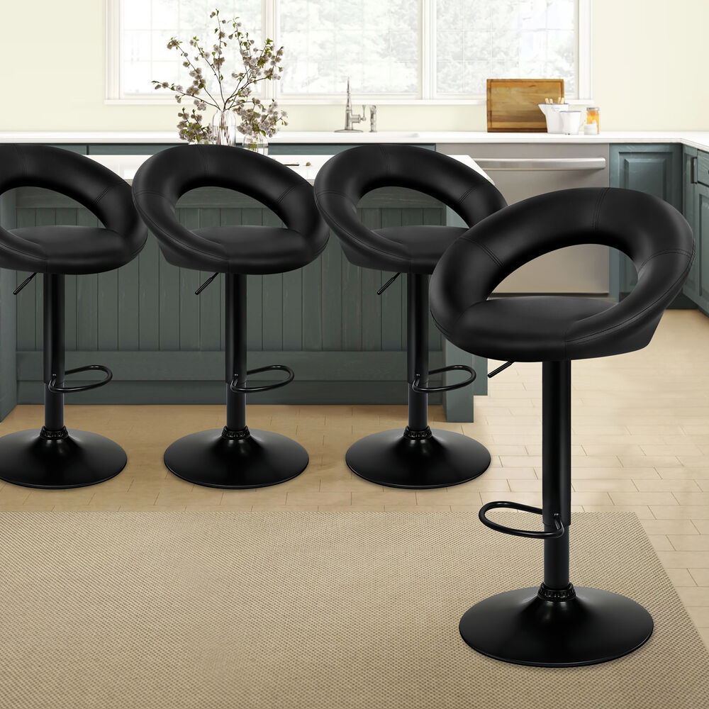 ALFORDSON 4x Bar Stools Ovadia Kitchen Swivel Chair Leather Gas Lift All Black