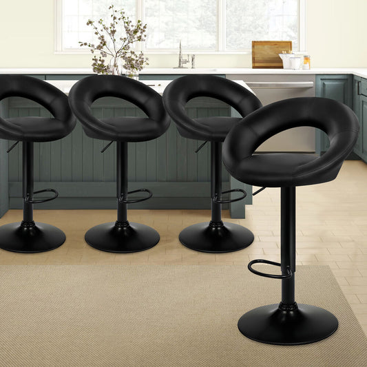 ALFORDSON 4x Bar Stools Ovadia Kitchen Swivel Chair Leather Gas Lift All Black