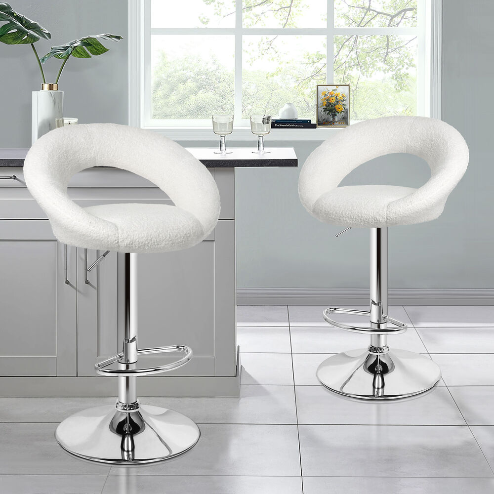 ALFORDSON 4x Bar Stools Ovadia Kitchen Swivel Chair Boucle Gas Lift White