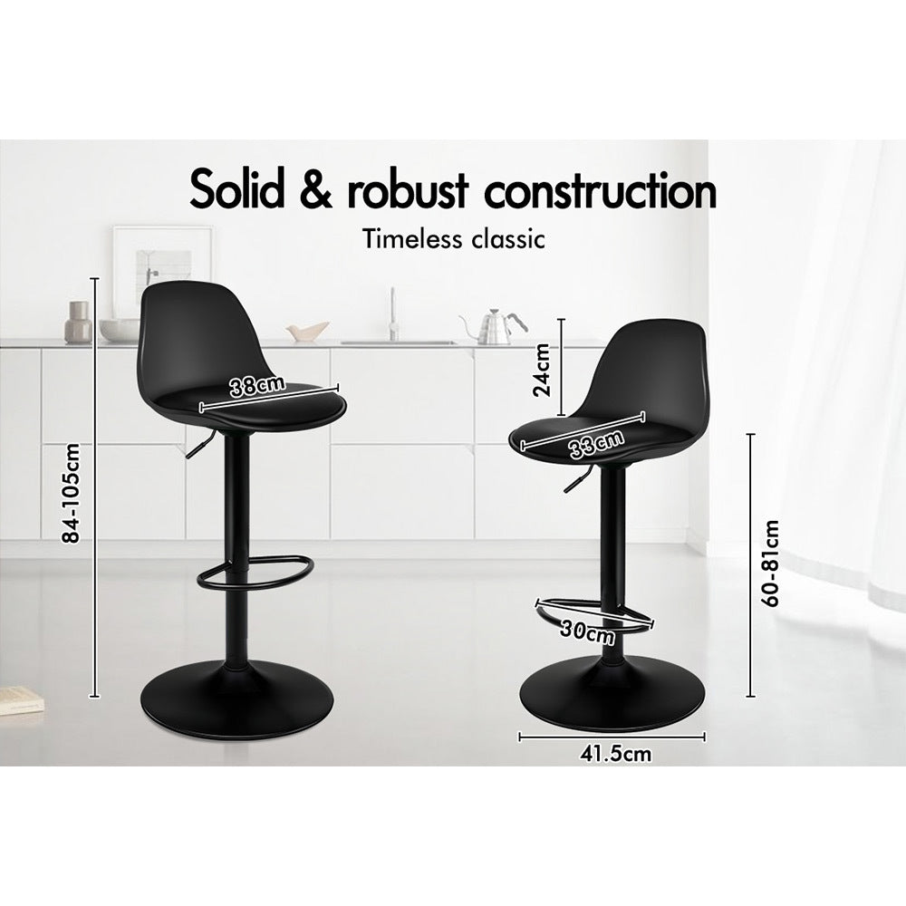 ALFORDSON 2x Bar Stools Kitchen Swivel Chair Leather Gas Lift Philip BLACK