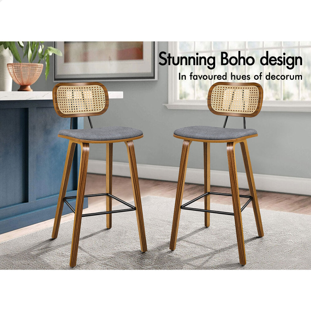 4x ALFORDSON Bar Stools Rattan Backrest Fabric Grey