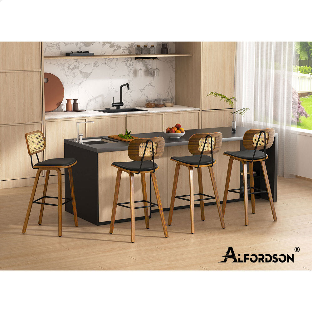 2x ALFORDSON Bar Stools Fiona Rattan Wooden Black