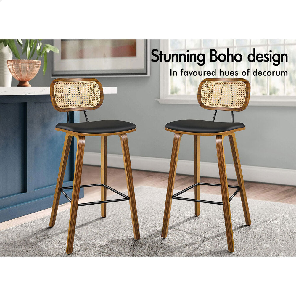 2x ALFORDSON Bar Stools Fiona Rattan Wooden Black