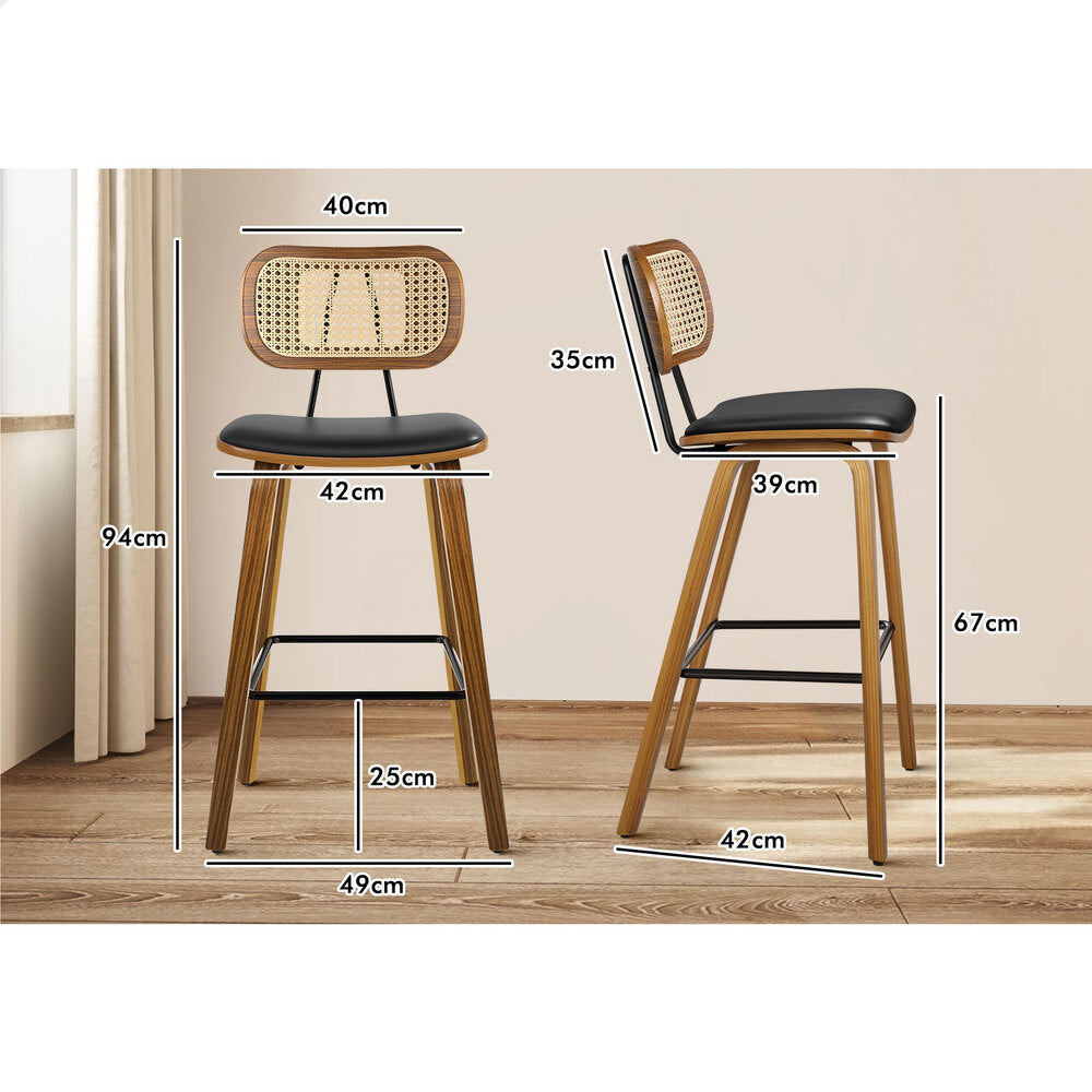 2x ALFORDSON Bar Stools Fiona Rattan Wooden Black