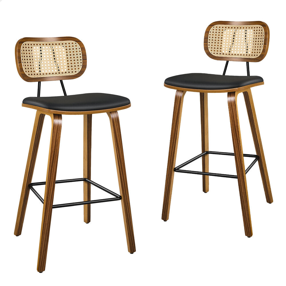 2x ALFORDSON Bar Stools Fiona Rattan Wooden Black