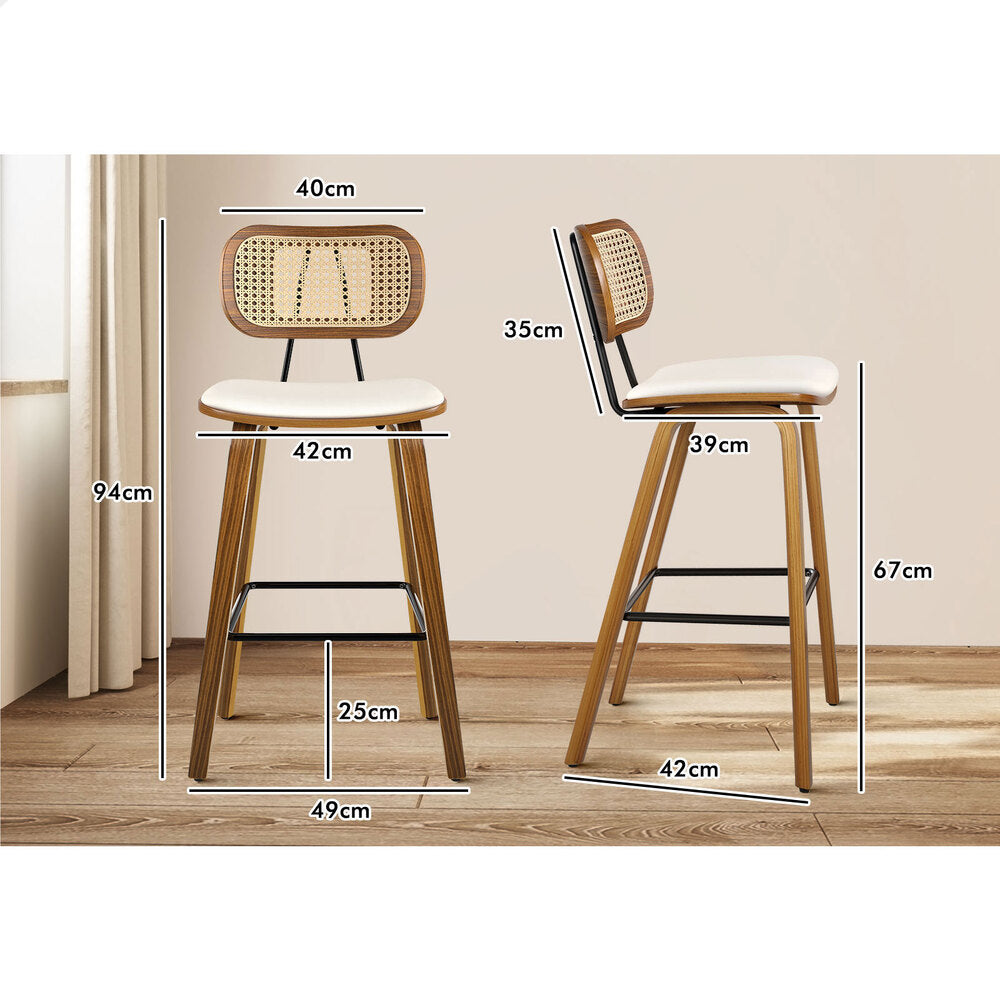 4x ALFORDSON Bar Stools Rattan Backrest Wooden White
