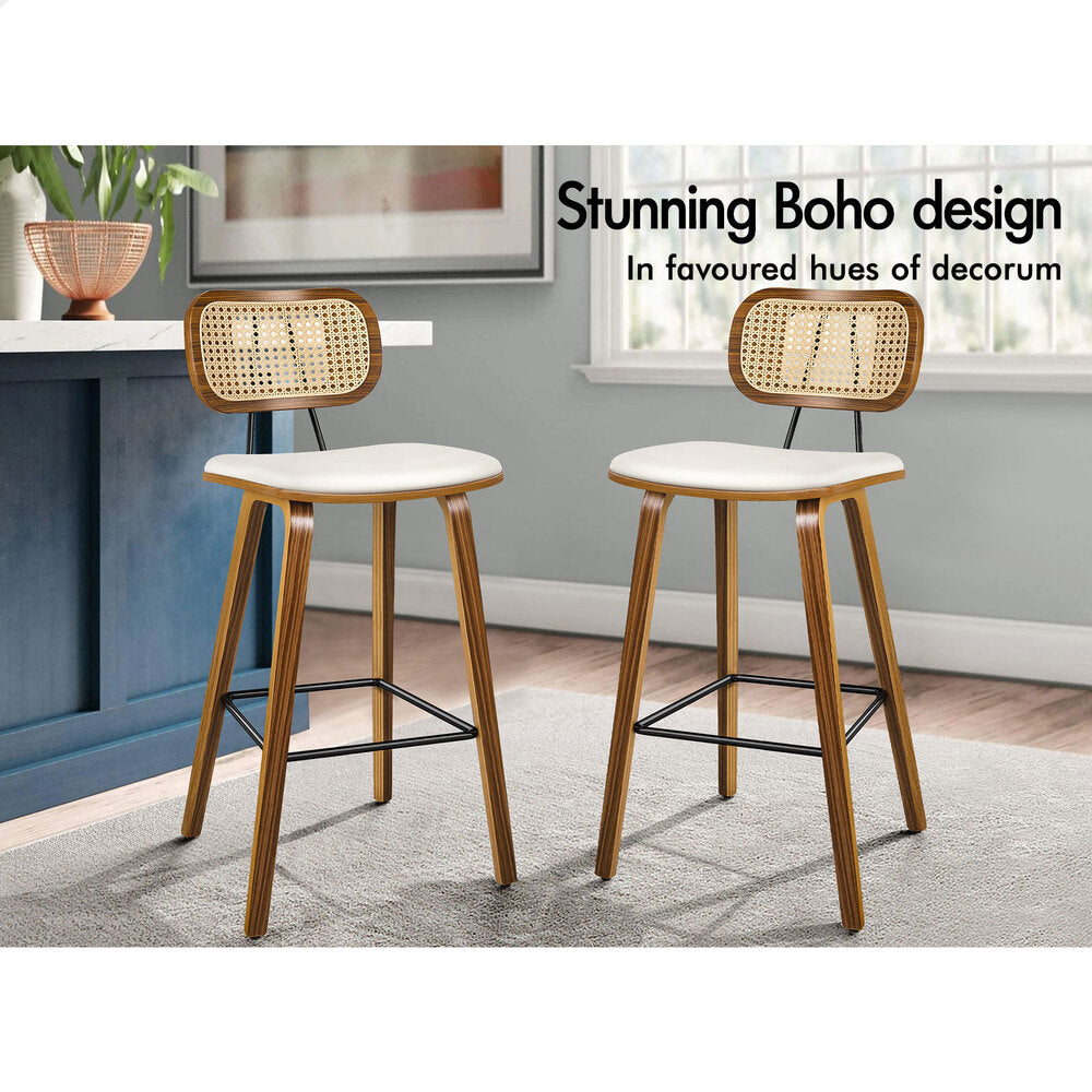 4x ALFORDSON Bar Stools Rattan Backrest Wooden White