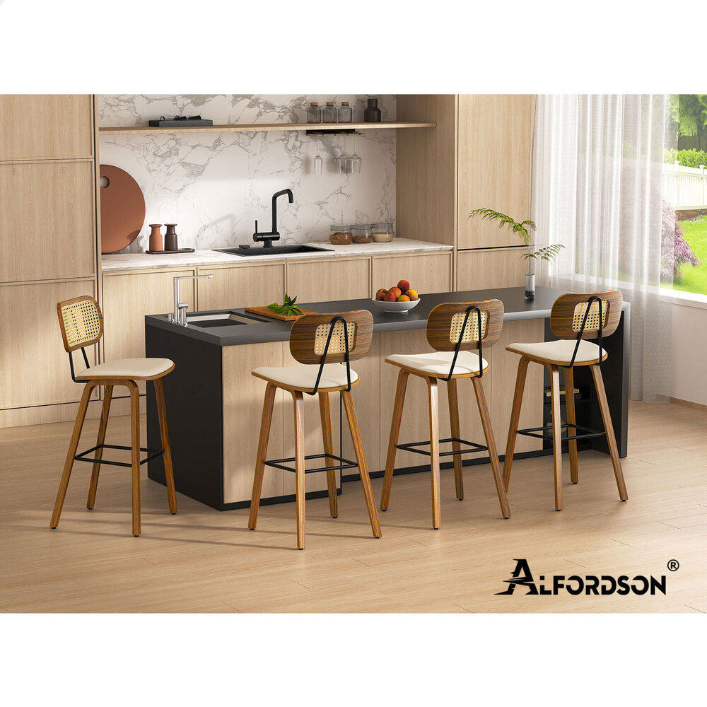 4x ALFORDSON Bar Stools Rattan Backrest Wooden White