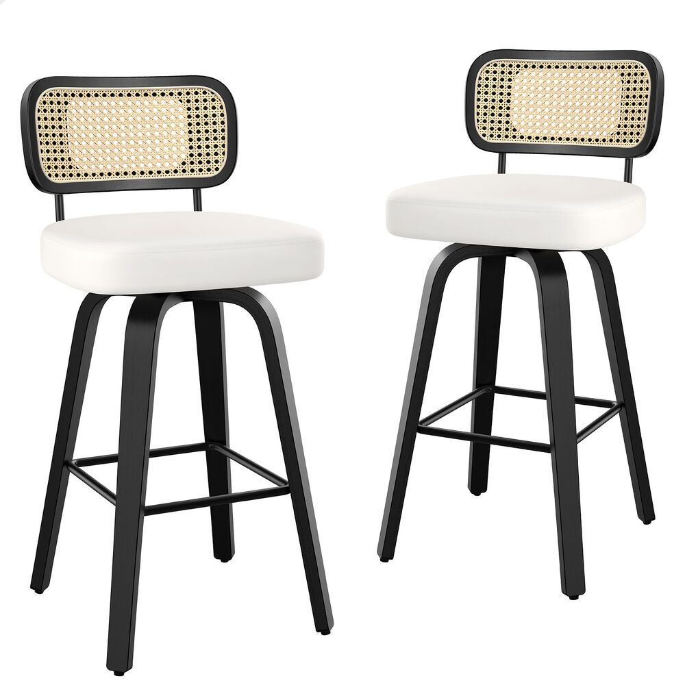 2x ALFORDSON Bar Stools Rattan Leather Black White