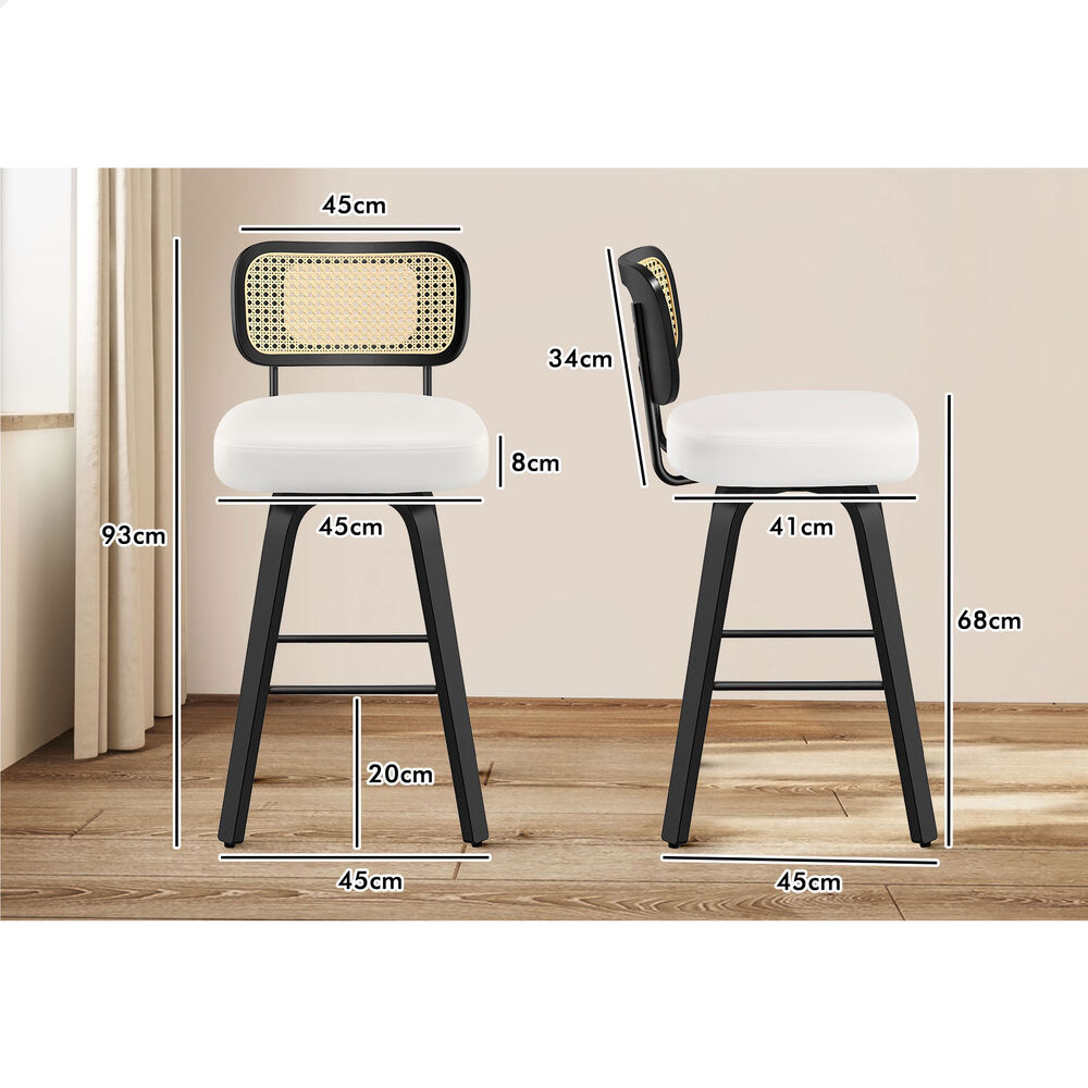 2x ALFORDSON Bar Stools Rattan Leather Black White