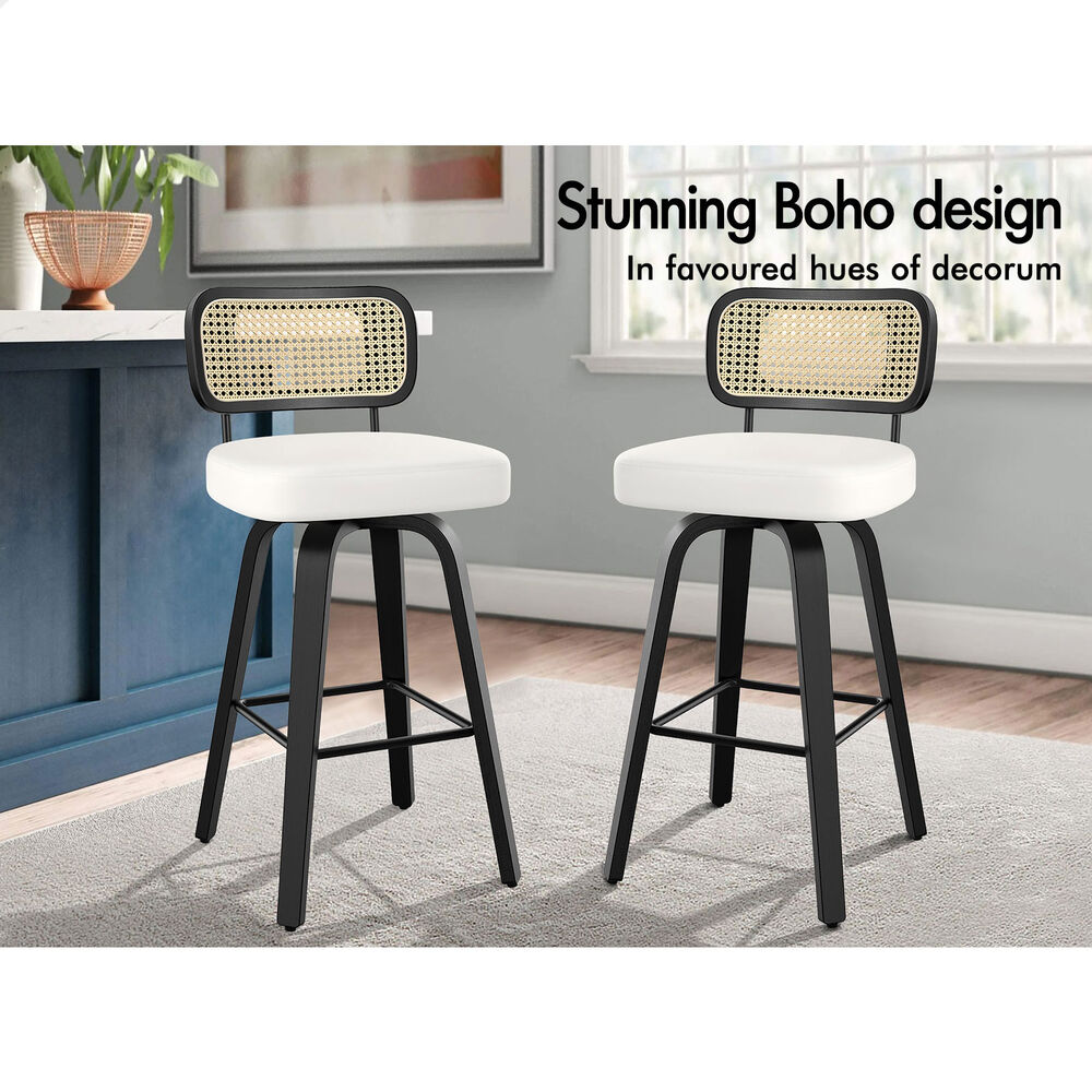 2x ALFORDSON Bar Stools Rattan Leather Black White