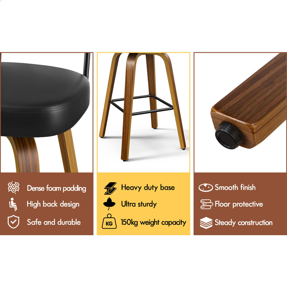 2x ALFORDSON Bar Stools Rattan Leather Wooden Black