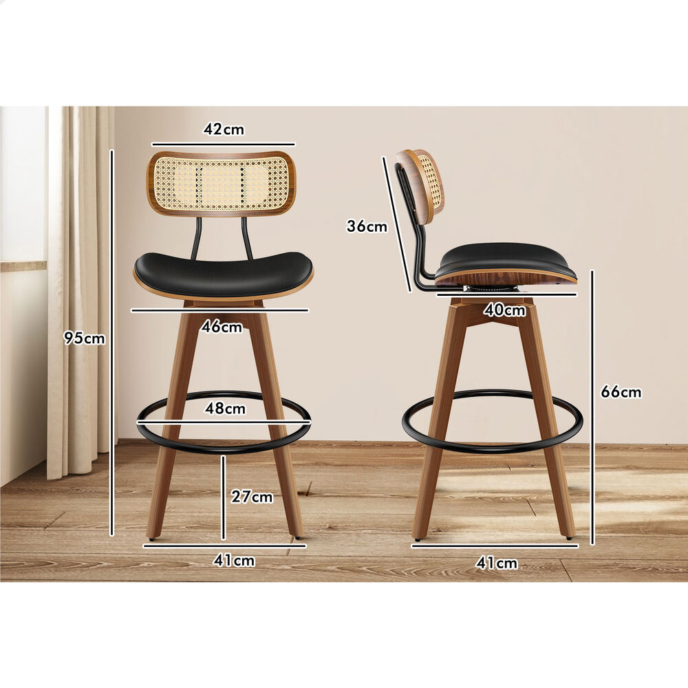 2x ALFORDSON Bar Stools Rattan Swivel Black