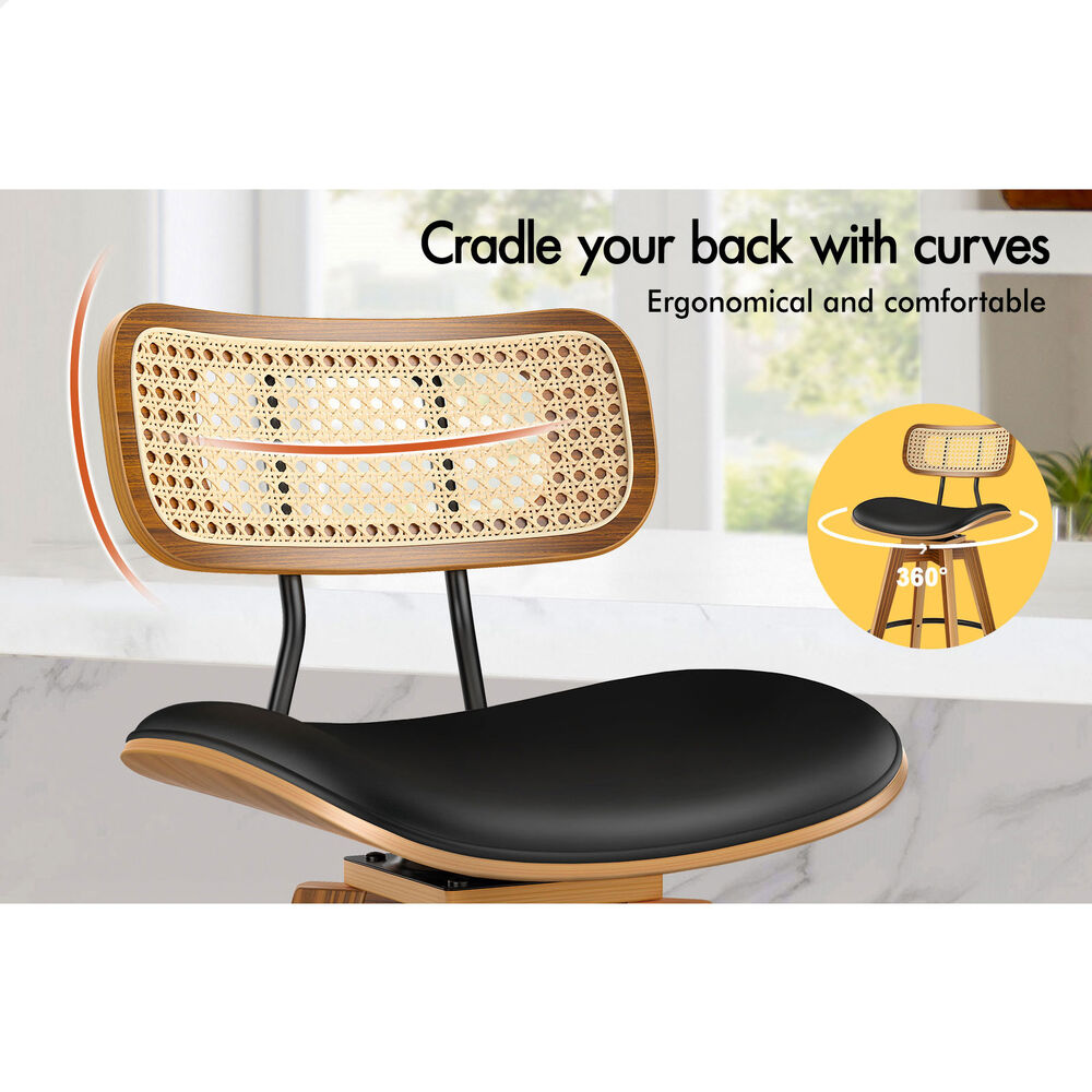 2x ALFORDSON Bar Stools Rattan Swivel Black