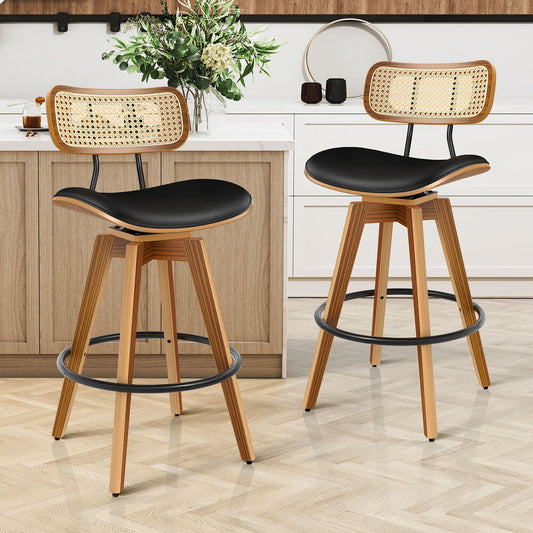2x ALFORDSON Bar Stools Rattan Swivel Black