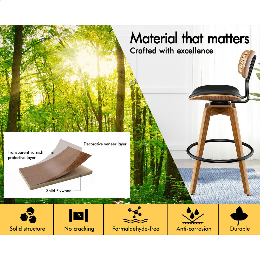 2x ALFORDSON Bar Stools Rattan Swivel Black