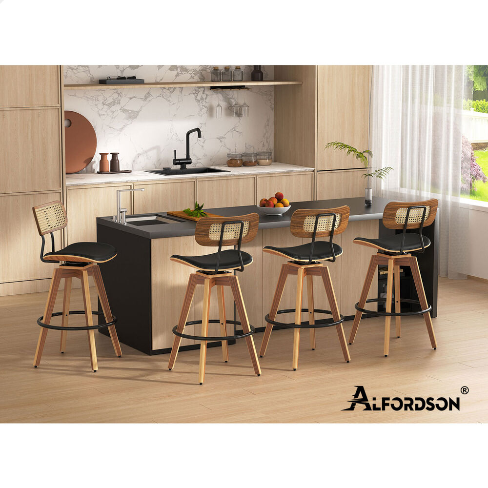 2x ALFORDSON Bar Stools Rattan Swivel Black