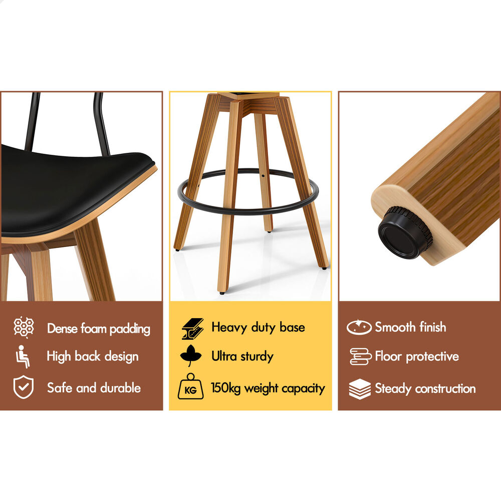 2x ALFORDSON Bar Stools Rattan Swivel Black