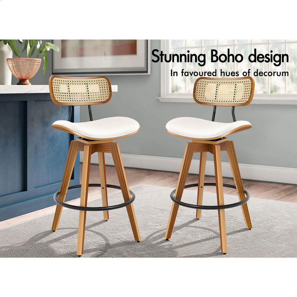 2x ALFORDSON Bar Stools Rattan Swivel White