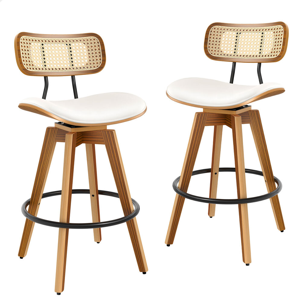 2x ALFORDSON Bar Stools Rattan Swivel White