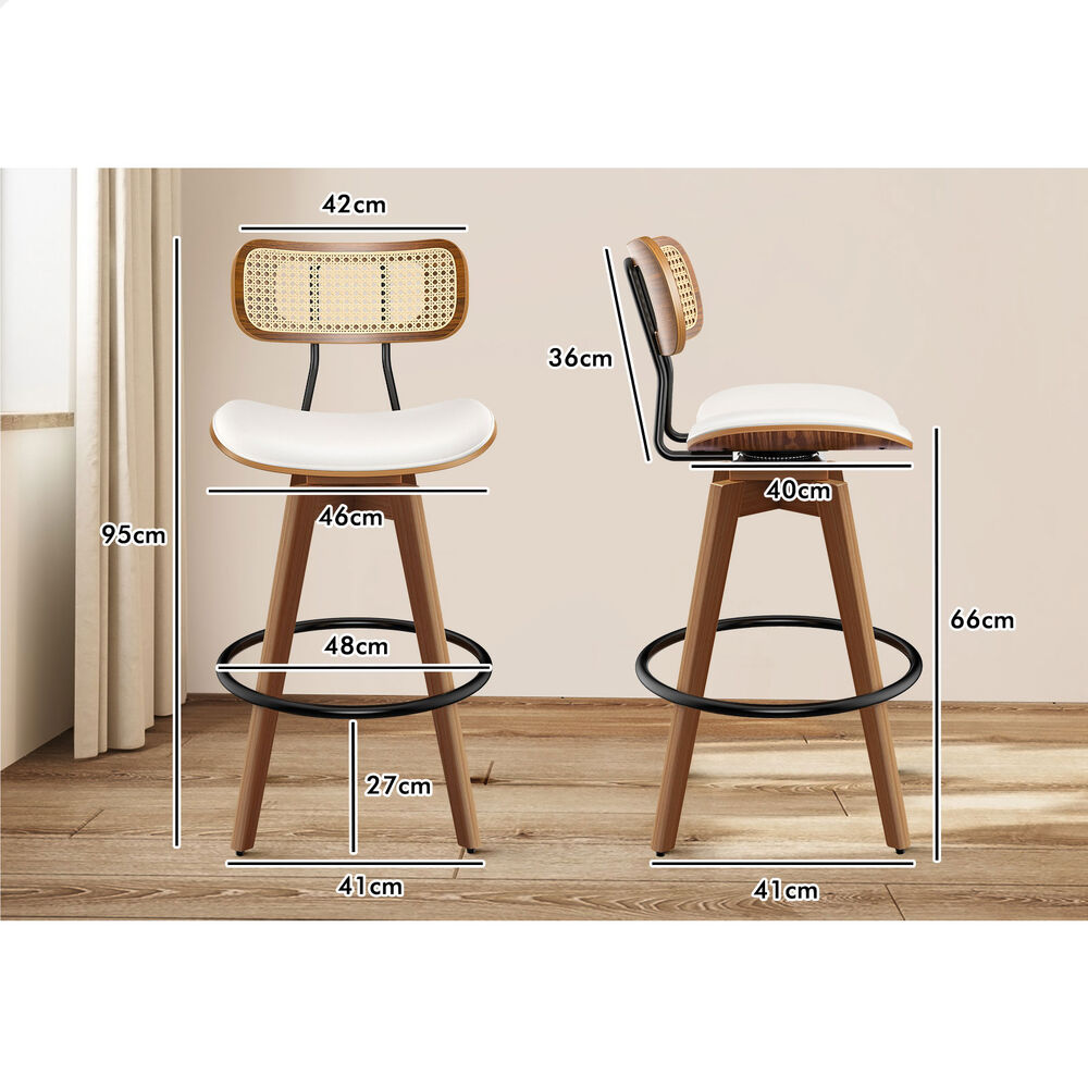 2x ALFORDSON Bar Stools Rattan Swivel White