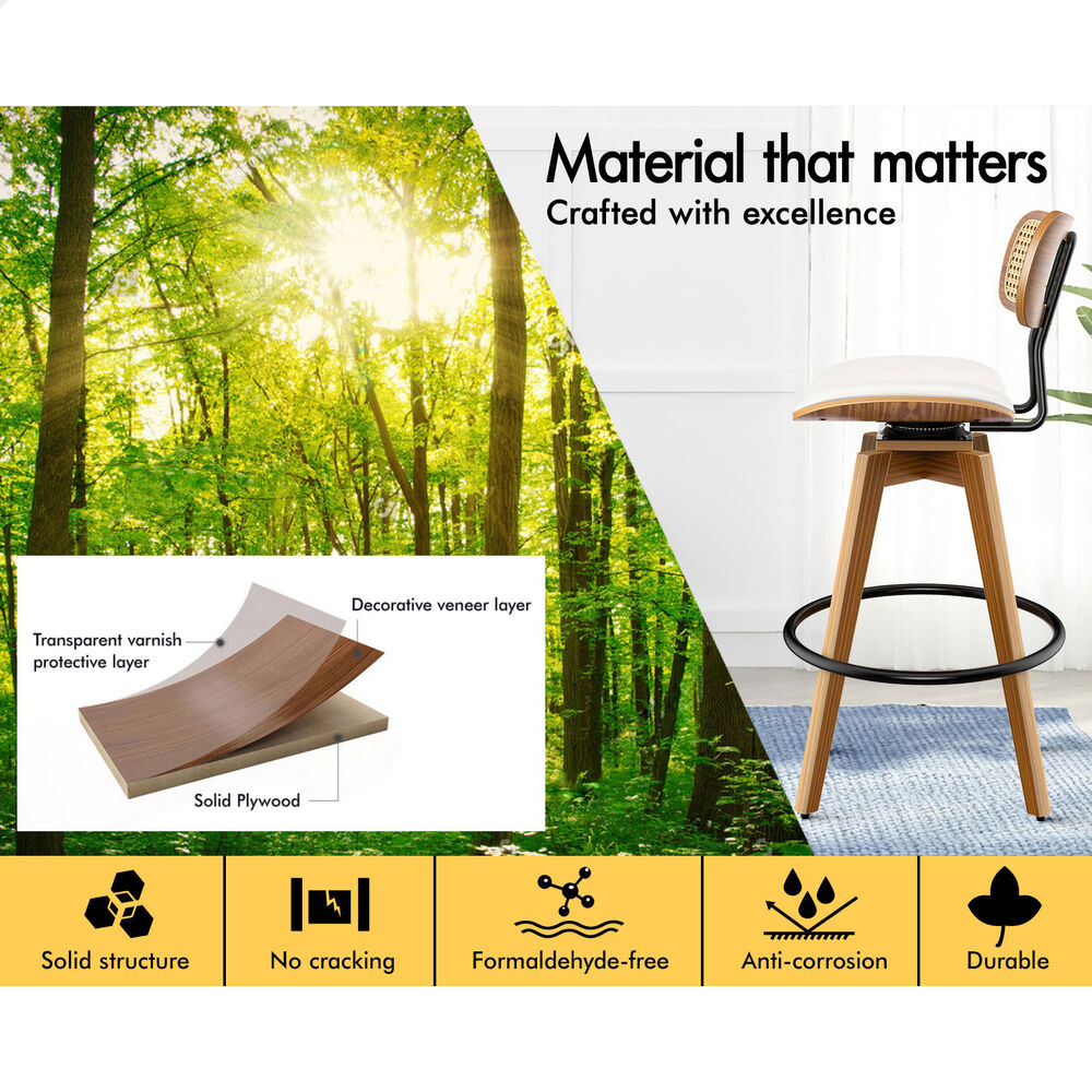 2x ALFORDSON Bar Stools Rattan Swivel White