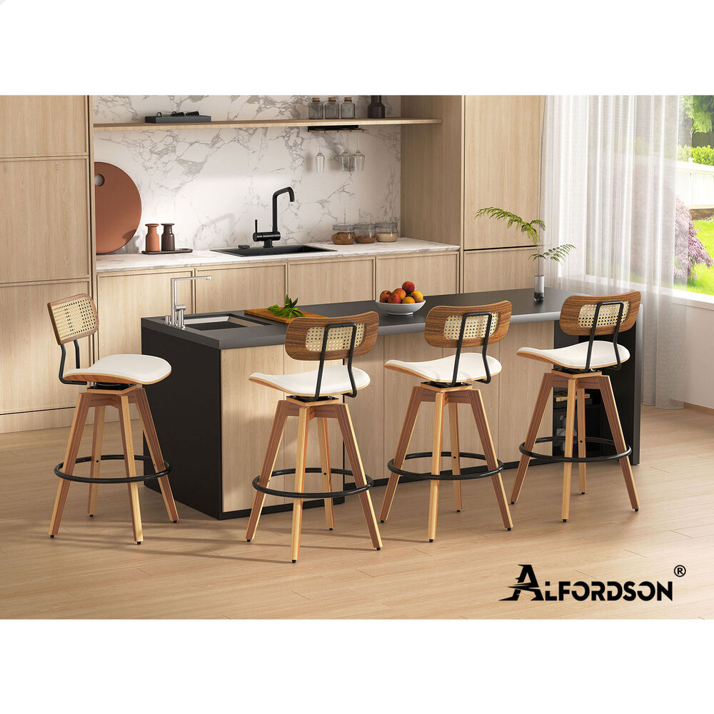 2x ALFORDSON Bar Stools Rattan Swivel White