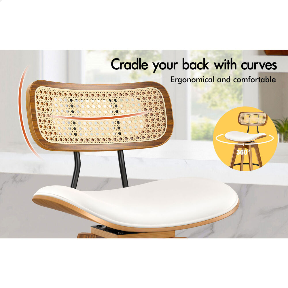 2x ALFORDSON Bar Stools Rattan Swivel White