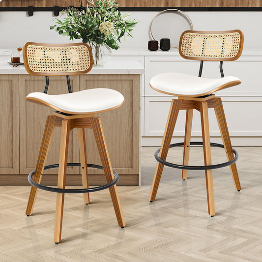 2x ALFORDSON Bar Stools Rattan Swivel White