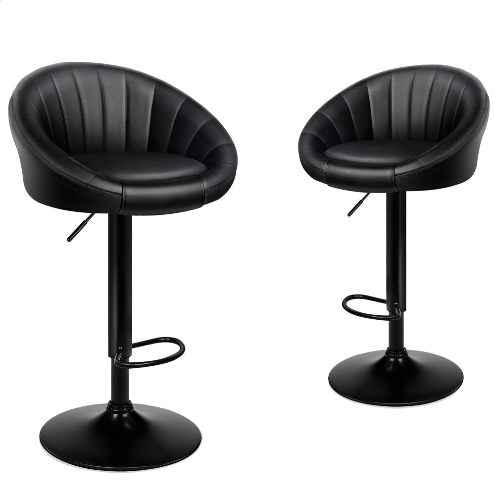 ALFORDSON 2x Bar Stools Gas Lift Leather Bar Chairs Kitchen Swivel All Black
