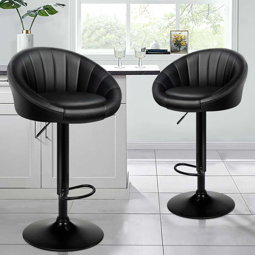 ALFORDSON 2x Bar Stools Gas Lift Leather Bar Chairs Kitchen Swivel All Black