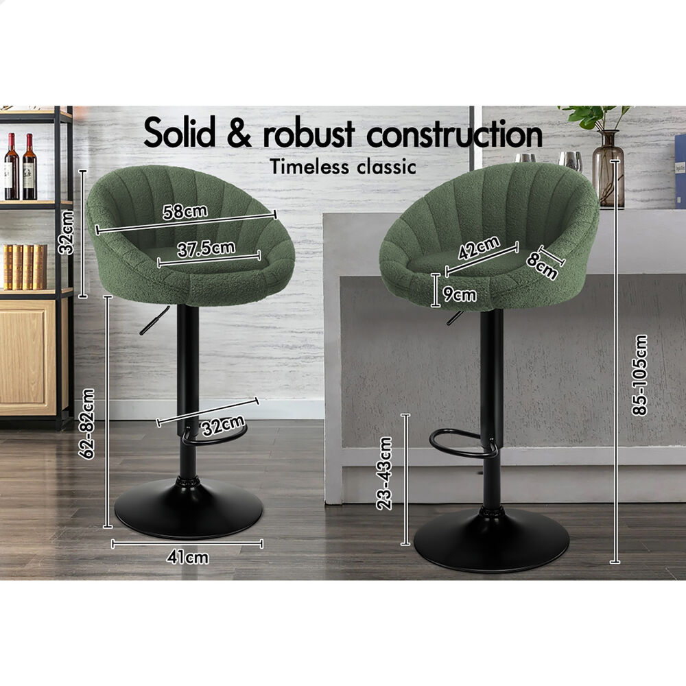 ALFORDSON 4x Bar Stools Gas Lift Sherpa Bar Chairs Kitchen Swivel Susan Green