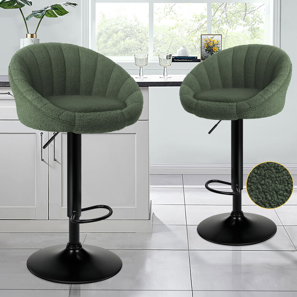 ALFORDSON 4x Bar Stools Gas Lift Sherpa Bar Chairs Kitchen Swivel Susan Green