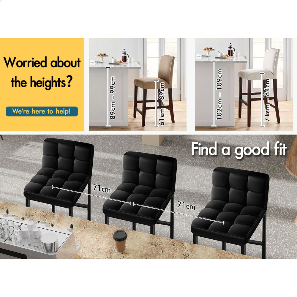 ALFORDSON 4x Bar Stools 65cm Kitchen Counter Metal Leather Dining Chairs Black