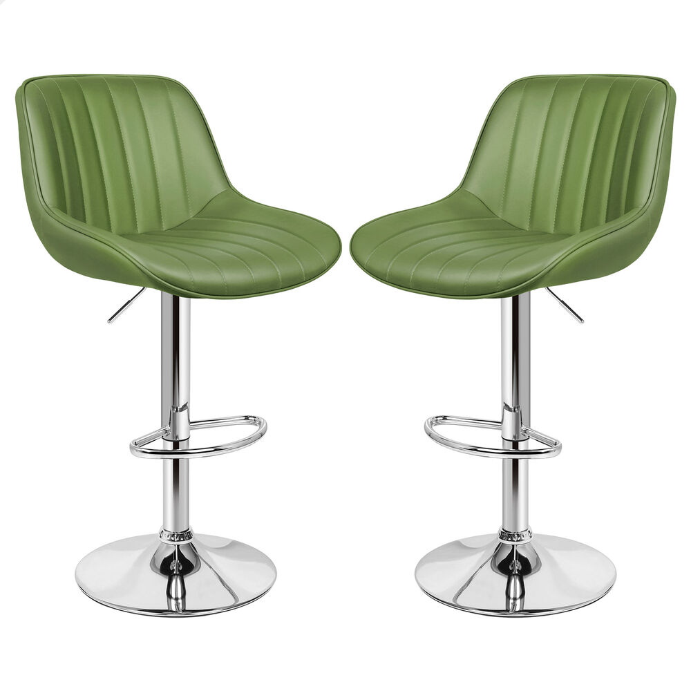ALFORDSON 2x Bar Stools Gas Lift Leather Bar Chairs Kitchen Swivel Avocado Green