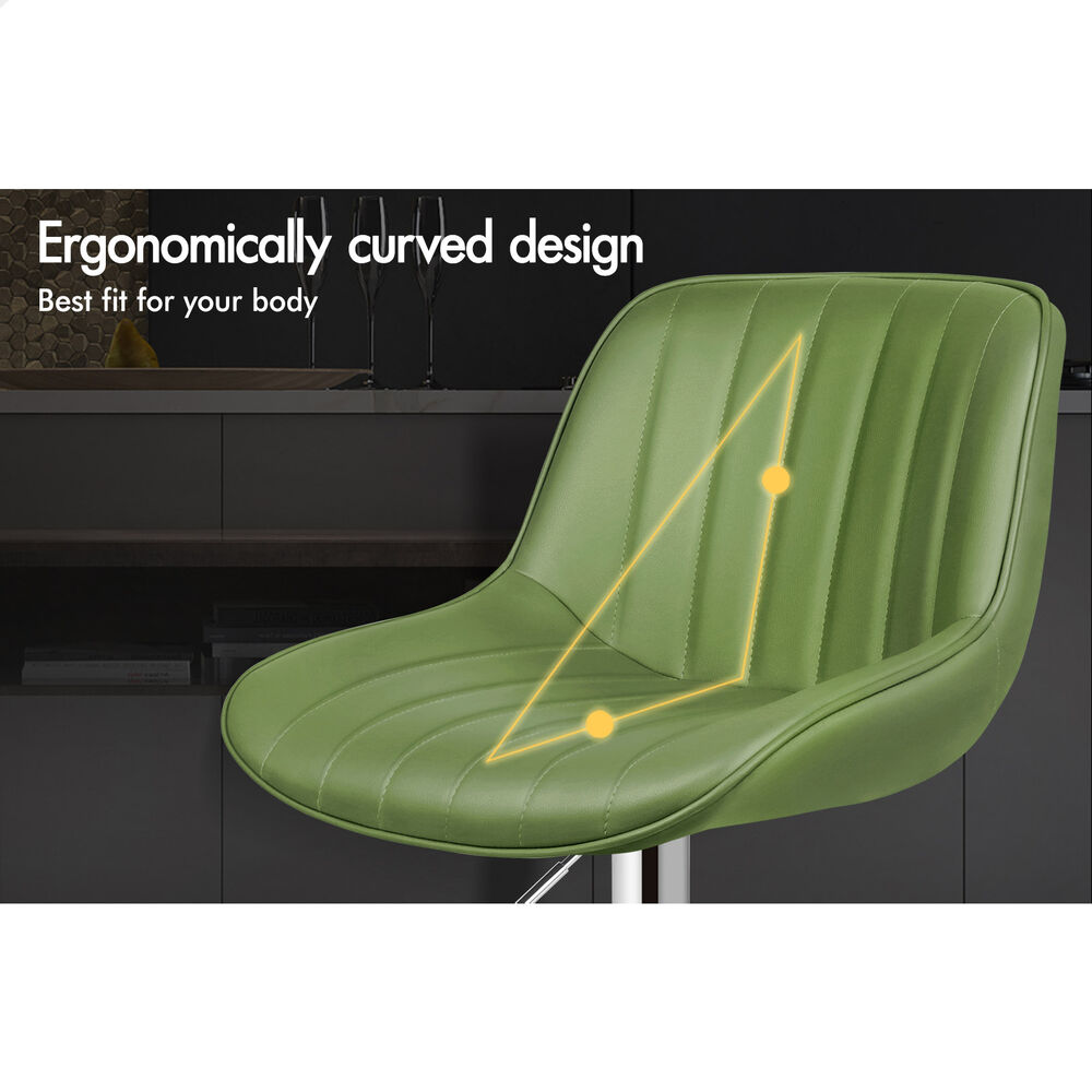 ALFORDSON 2x Bar Stools Gas Lift Leather Bar Chairs Kitchen Swivel Avocado Green