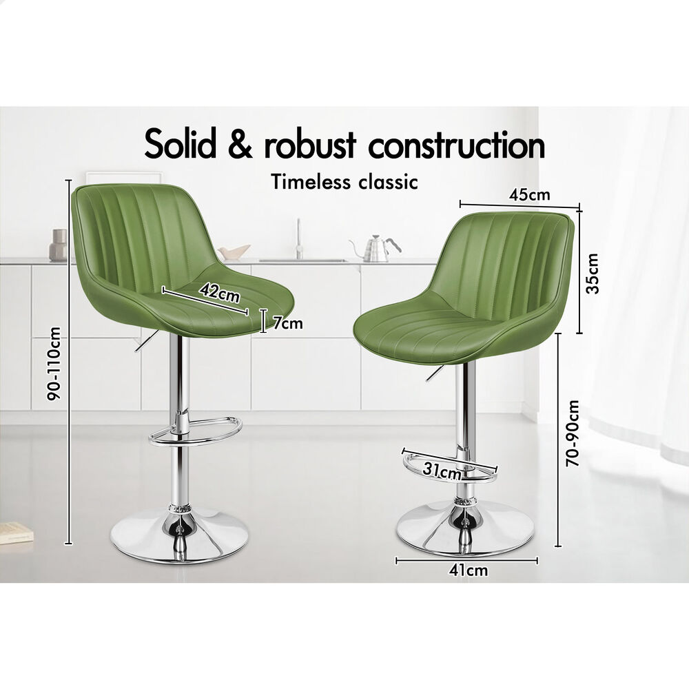 ALFORDSON 2x Bar Stools Gas Lift Leather Bar Chairs Kitchen Swivel Avocado Green