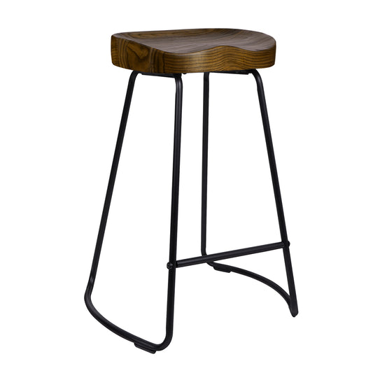 Alfordson 2x Bar Stools 65cm Tractor Kitchen Wooden Vintage Chair Dark