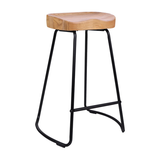 Alfordson 2x Bar Stools 65cm Tractor Kitchen Wooden Vintage Chair Natural