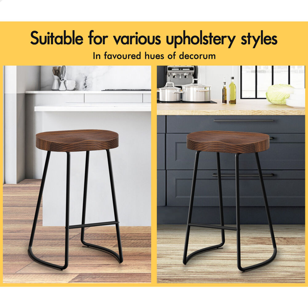 2x ALFORDSON Bar Stools 65cm Tractor Dark Wood