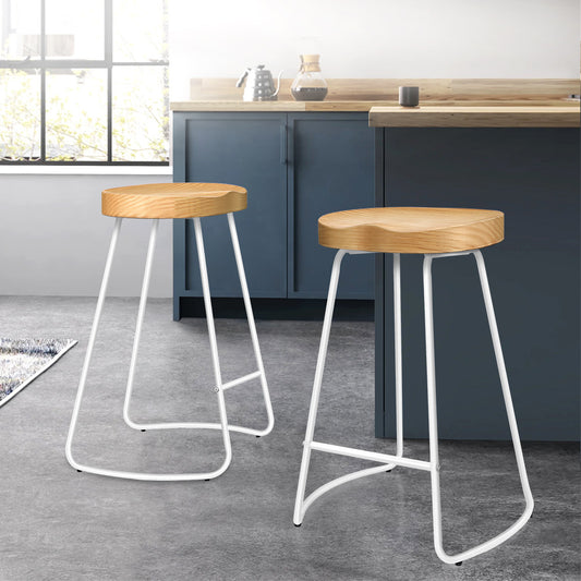 2x ALFORDSON Bar Stools Tractor Vintage 65cm White