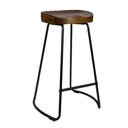 Alfordson 2x Bar Stools 75cm Tractor Kitchen Wooden Vintage Chair Dark