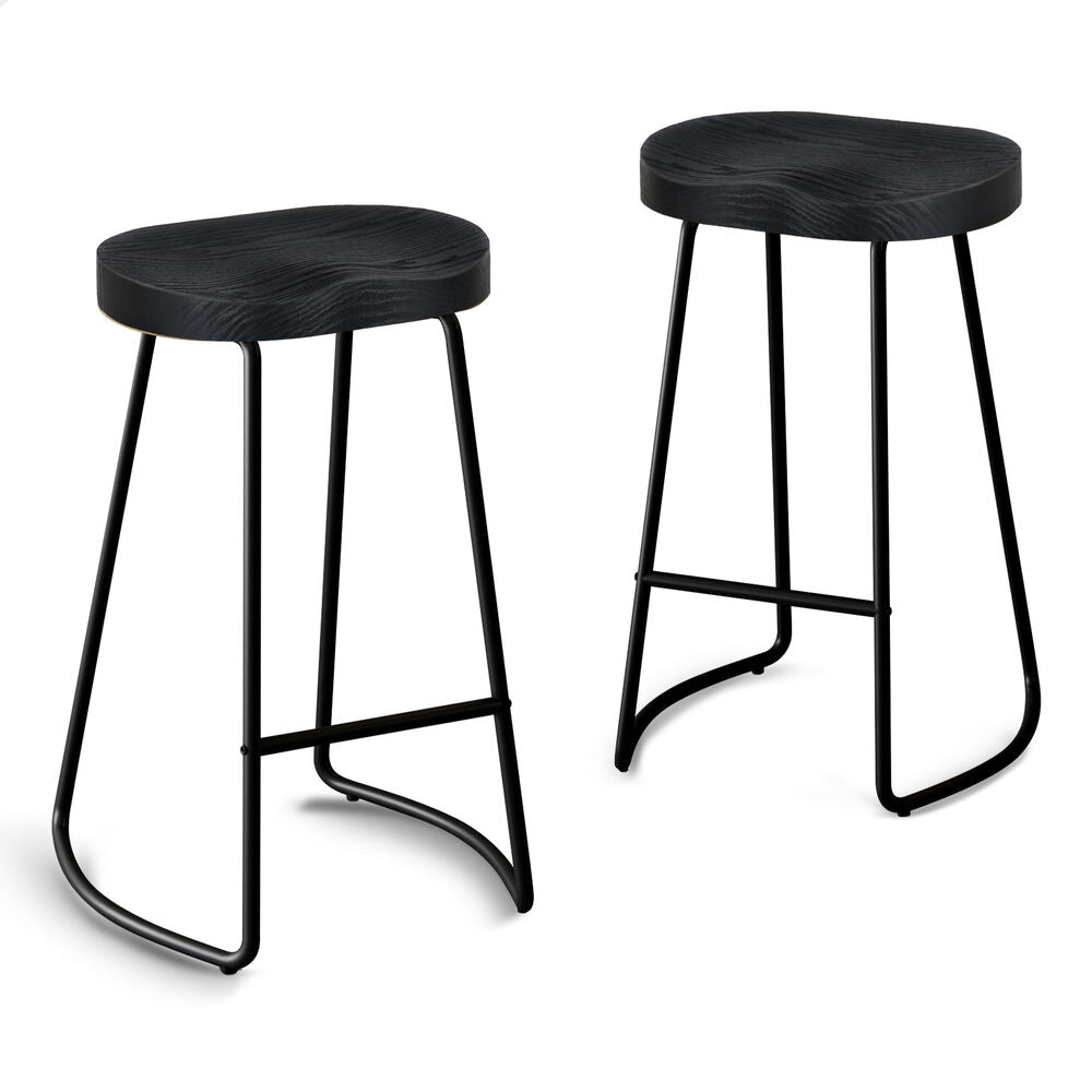 2x ALFORDSON Bar Stools Tractor Vintage 75cm Black