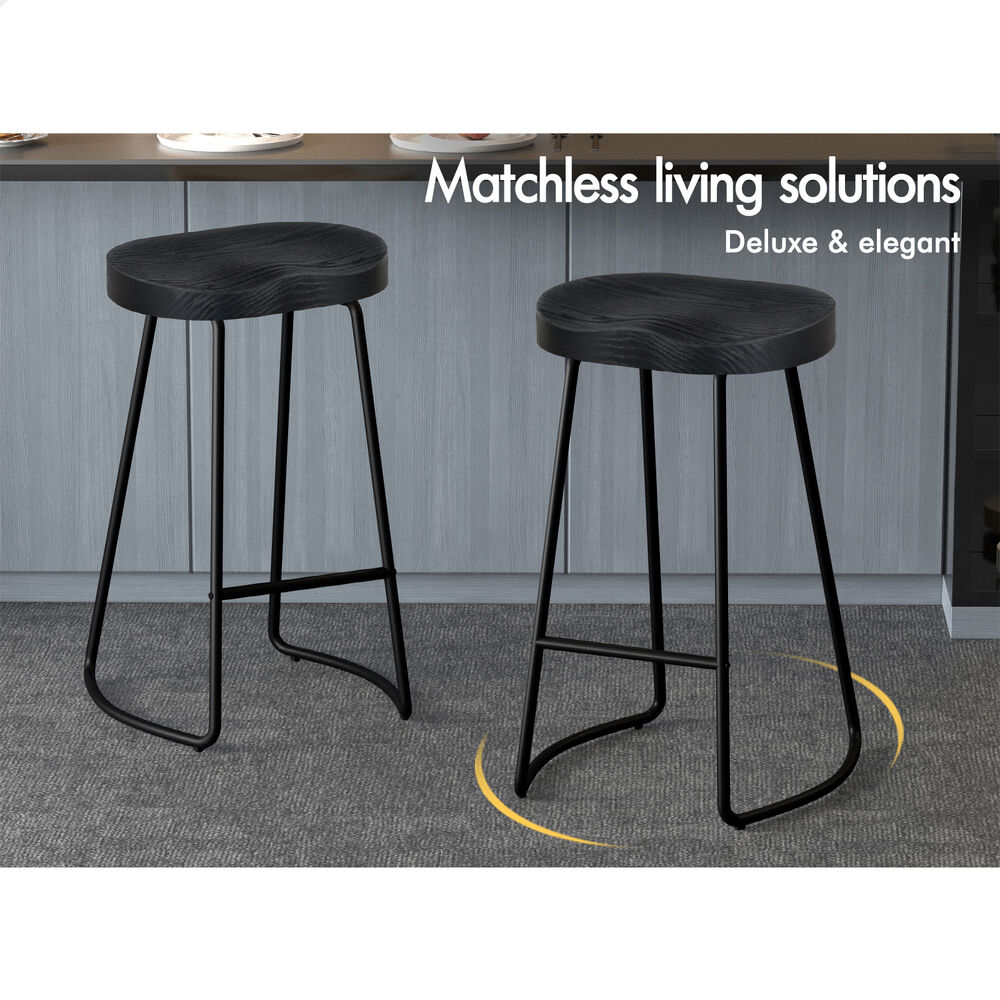 2x ALFORDSON Bar Stools Tractor Vintage 75cm Black
