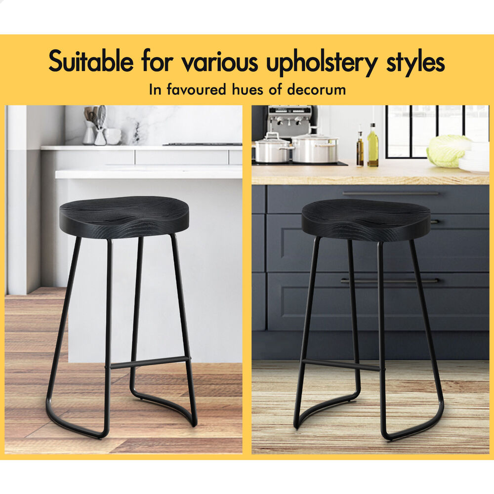 2x ALFORDSON Bar Stools Tractor Vintage 75cm Black
