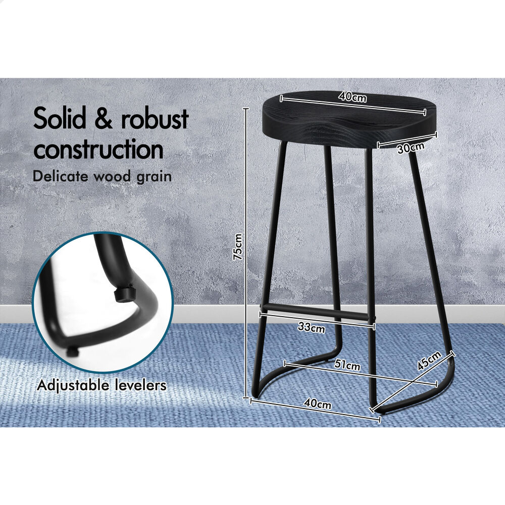 2x ALFORDSON Bar Stools Tractor Vintage 75cm Black