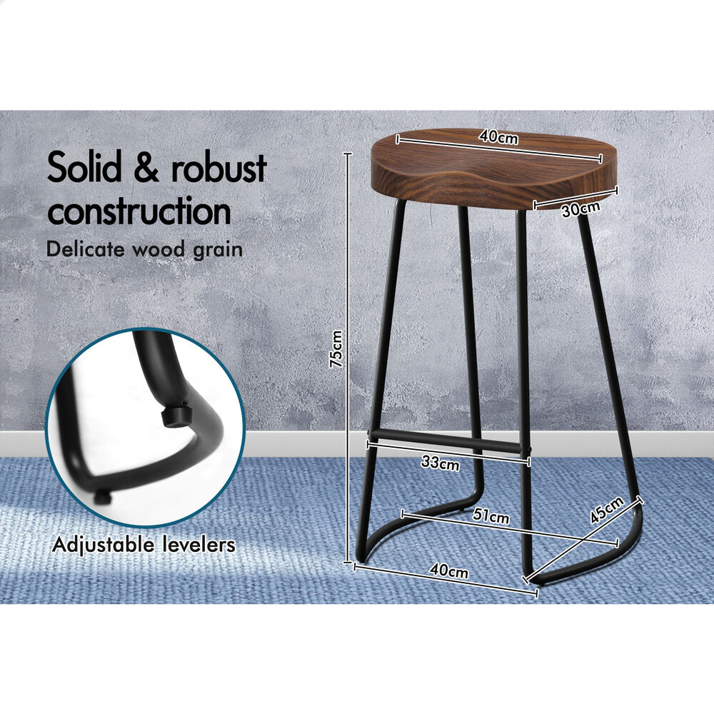 2x ALFORDSON Bar Stools Tractor Vintage 75cm Dark Wood