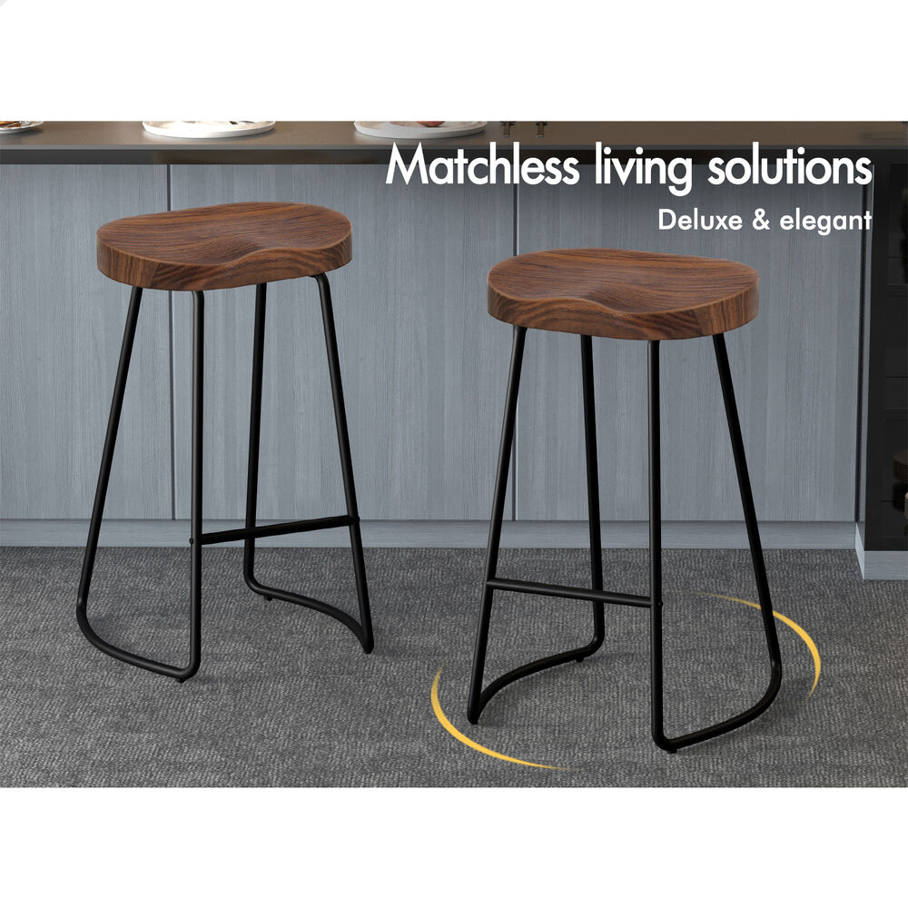 2x ALFORDSON Bar Stools Tractor Vintage 75cm Dark Wood